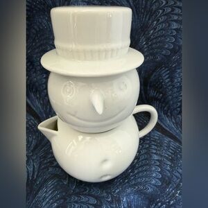 Snowman Stacking Cream & Sugar Set, New in Box